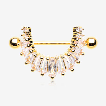 A Pair of Golden Brilliant Maya Goddess Sparkle Dangle Nipple Shield-Clear Gem